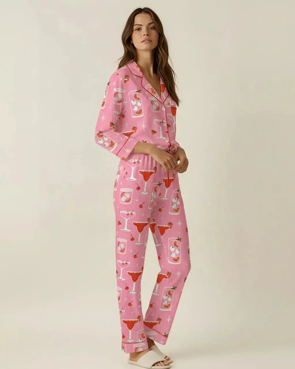 Cocktail Cherry Print Pajama Set OMFORT