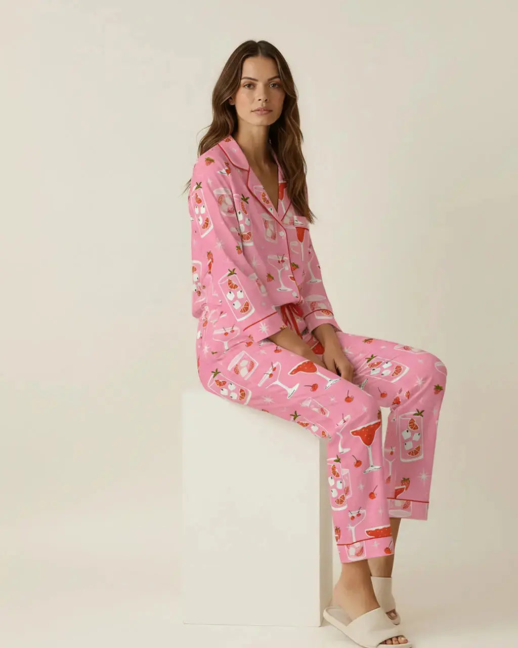 Cocktail Cherry Print Pajama Set OMFORT