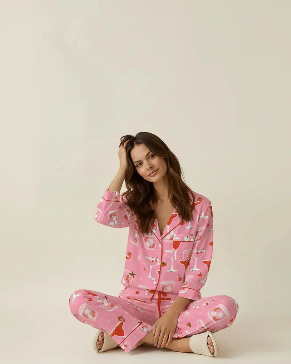 Cocktail Cherry Print Pajama Set OMFORT