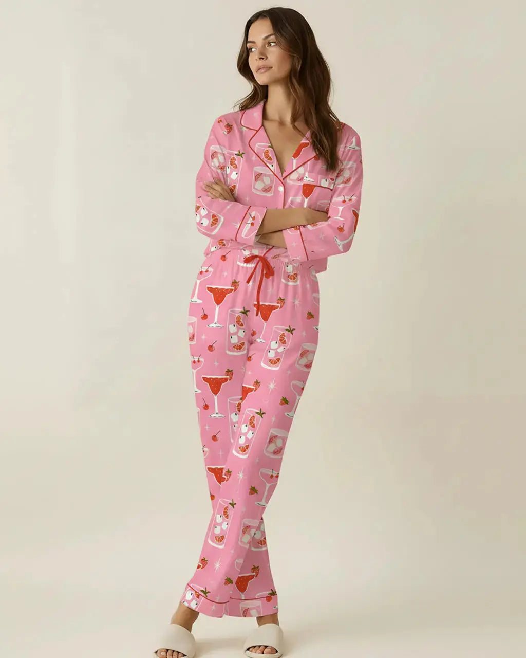 Cocktail Cherry Print Pajama Set OMFORT