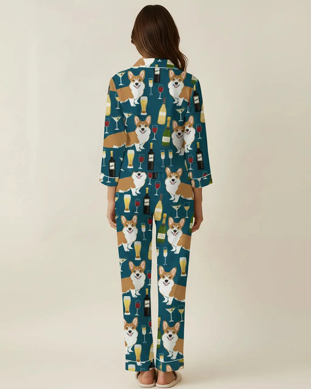 Corgis And Wine Pattern Pajama Set OMFORT