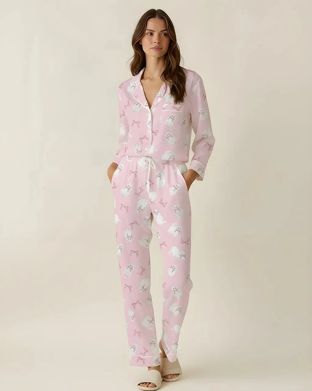 Bow-Tie Cat Print Pajama Set OMFORT