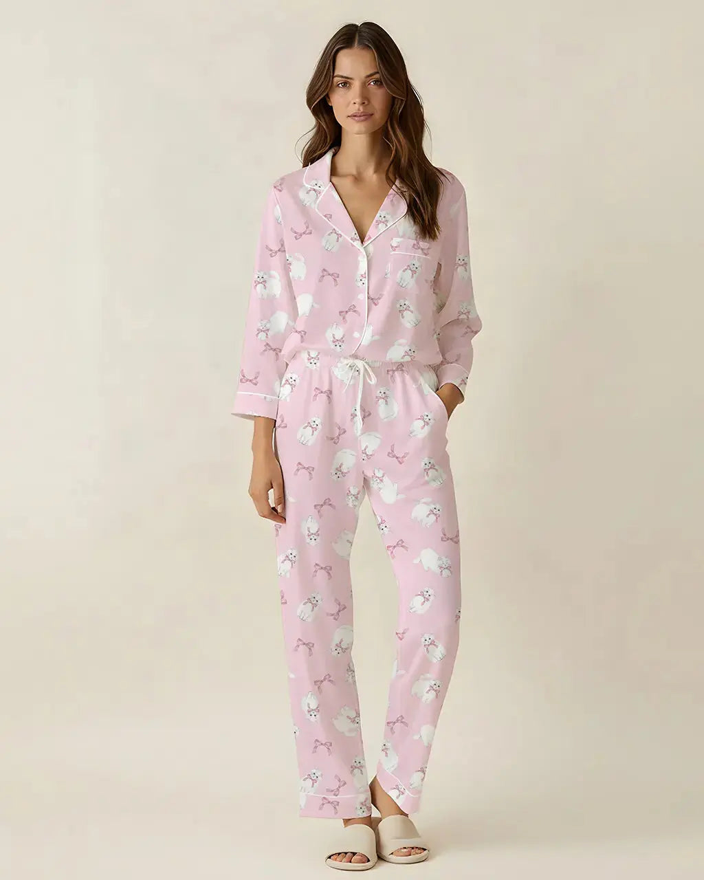 Bow-Tie Cat Print Pajama Set OMFORT