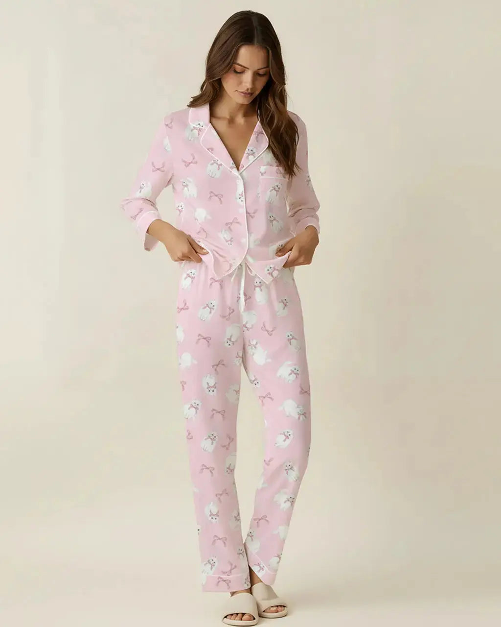 Bow-Tie Cat Print Pajama Set OMFORT