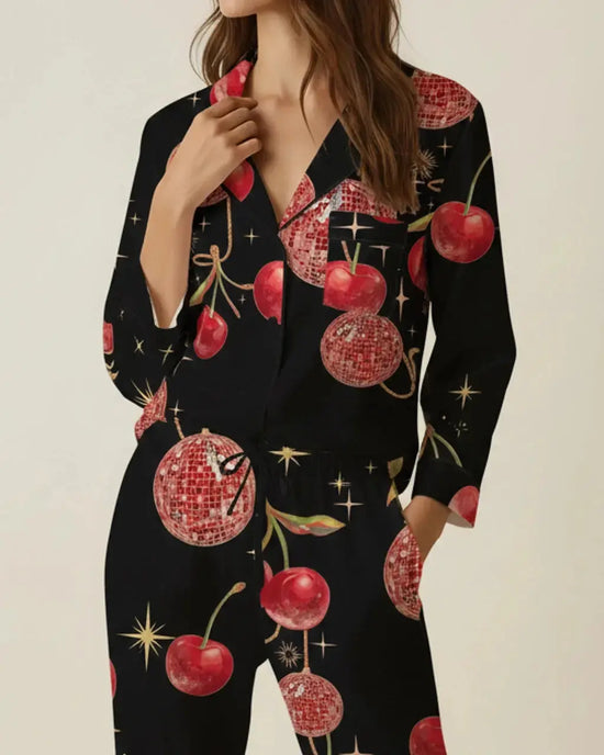Vintage Cherry Pattern Pajama Set OMFORT
