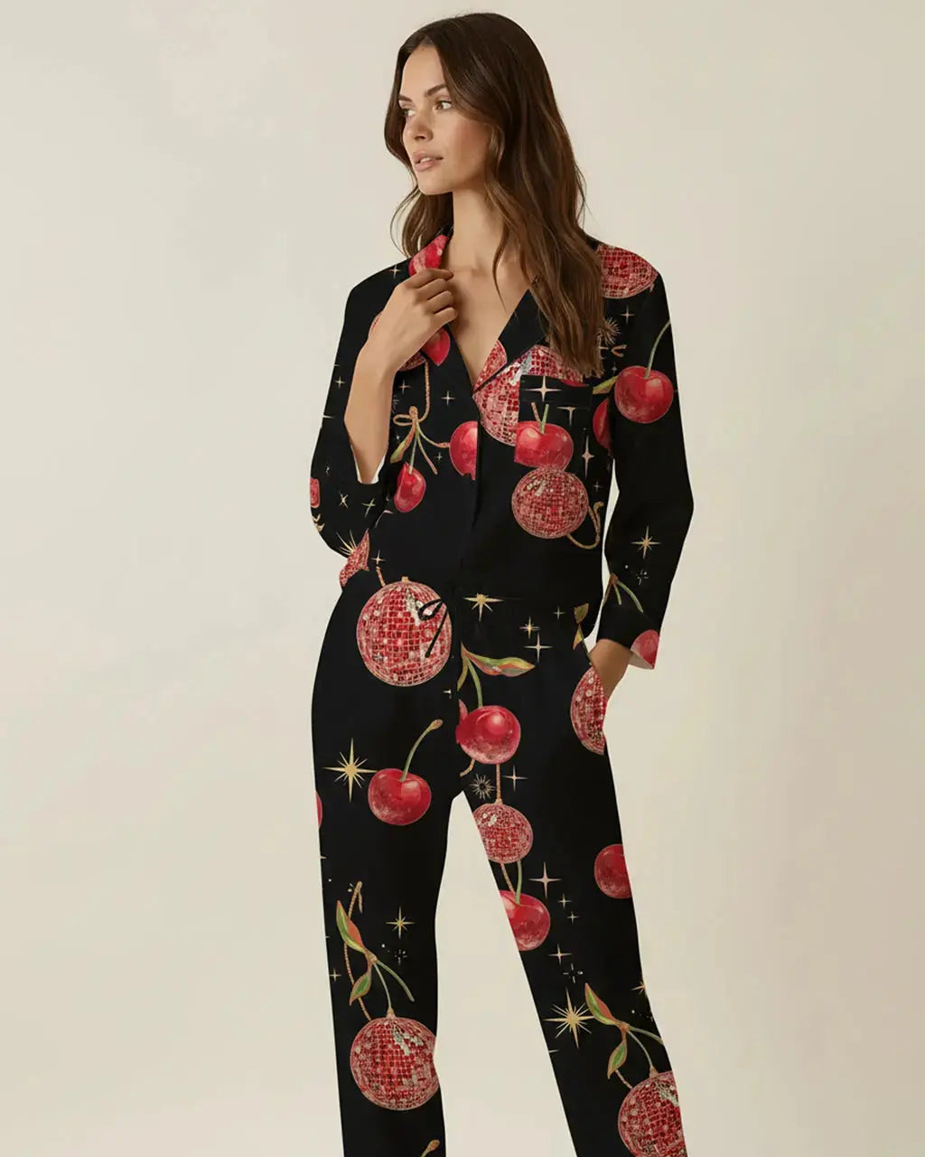 Vintage Cherry Pattern Pajama Set OMFORT