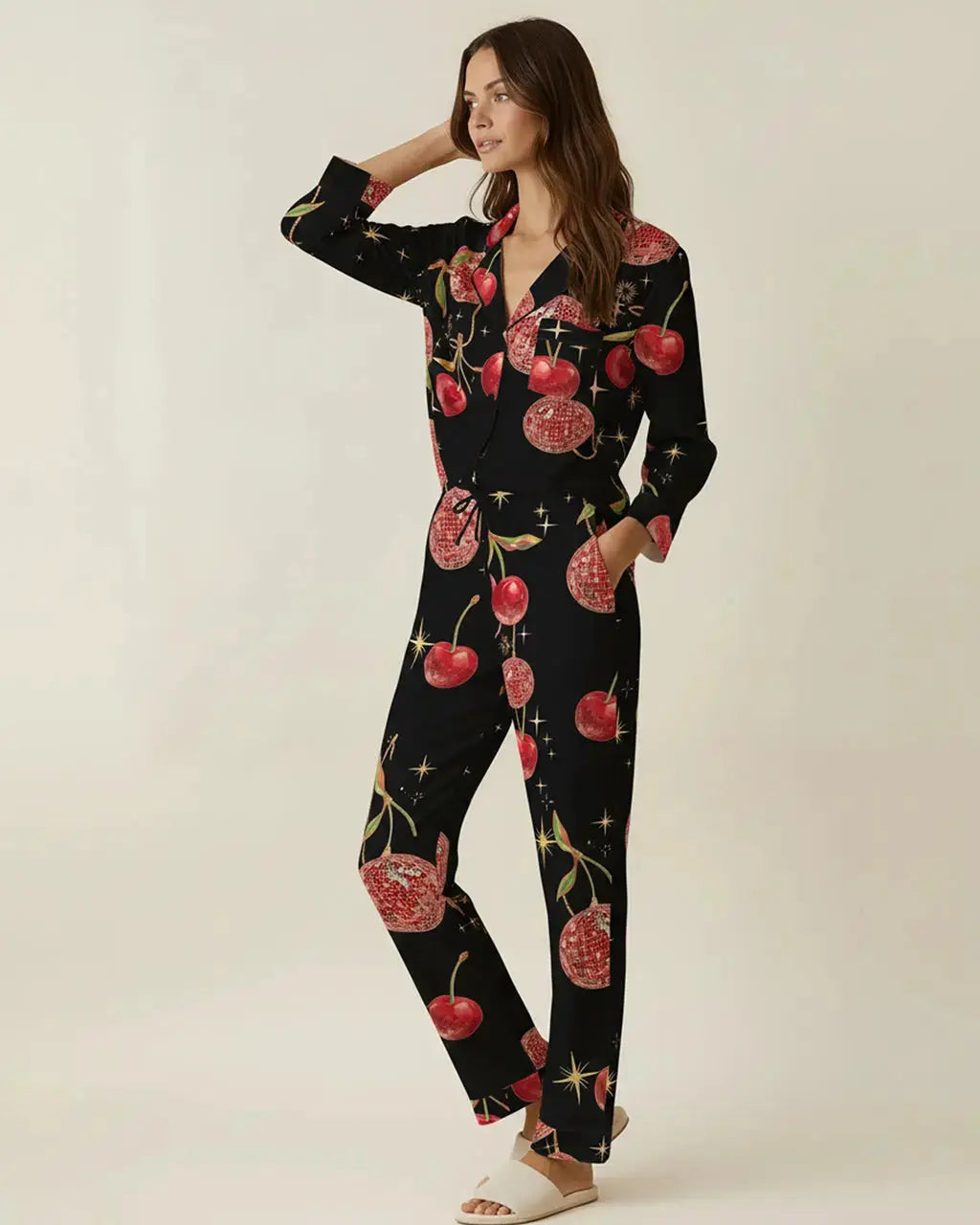 Vintage Cherry Pattern Pajama Set OMFORT
