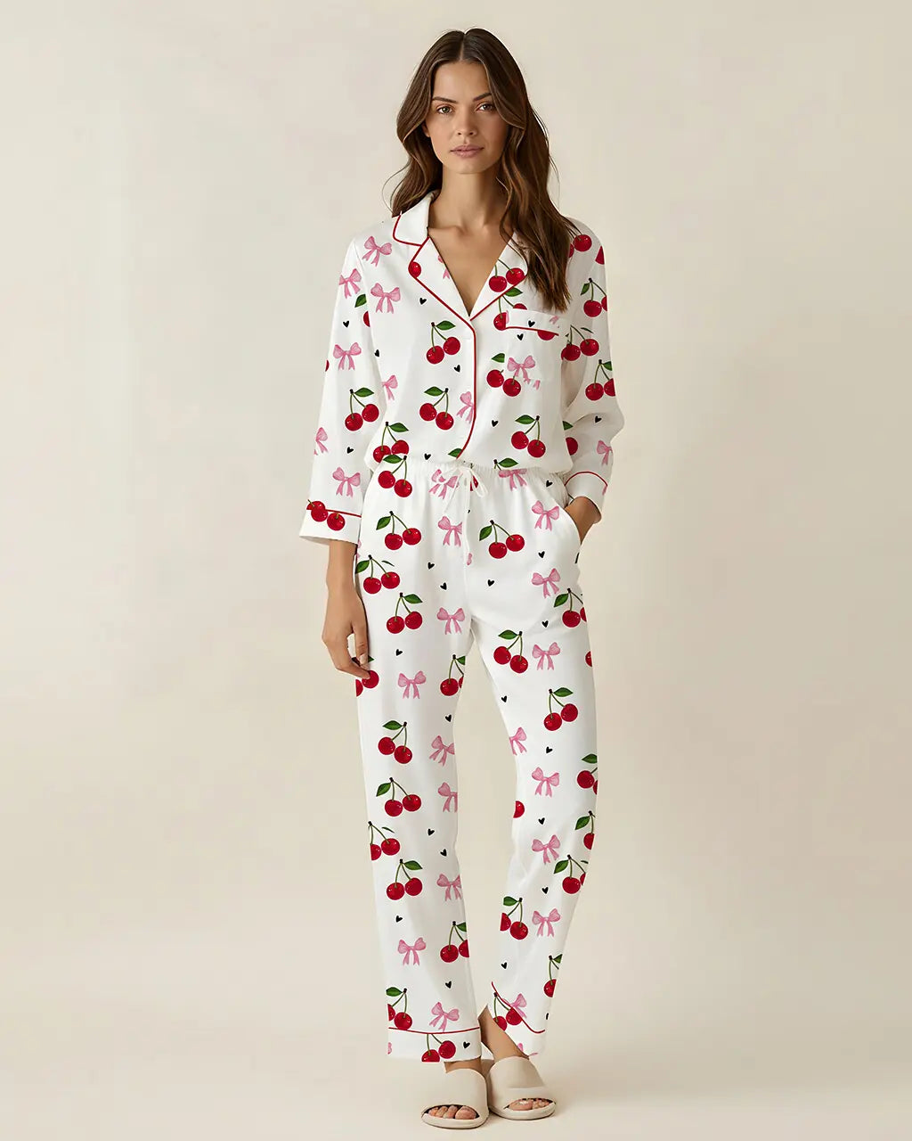 Cozy Cherry Pattern Pajama Set OMFORT