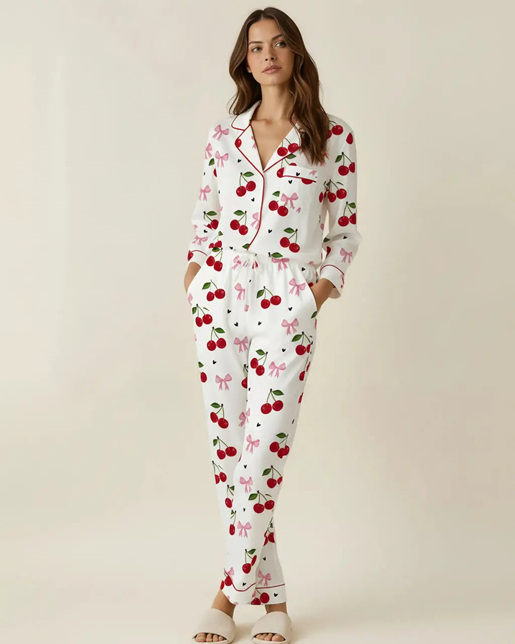 Cozy Cherry Pattern Pajama Set OMFORT