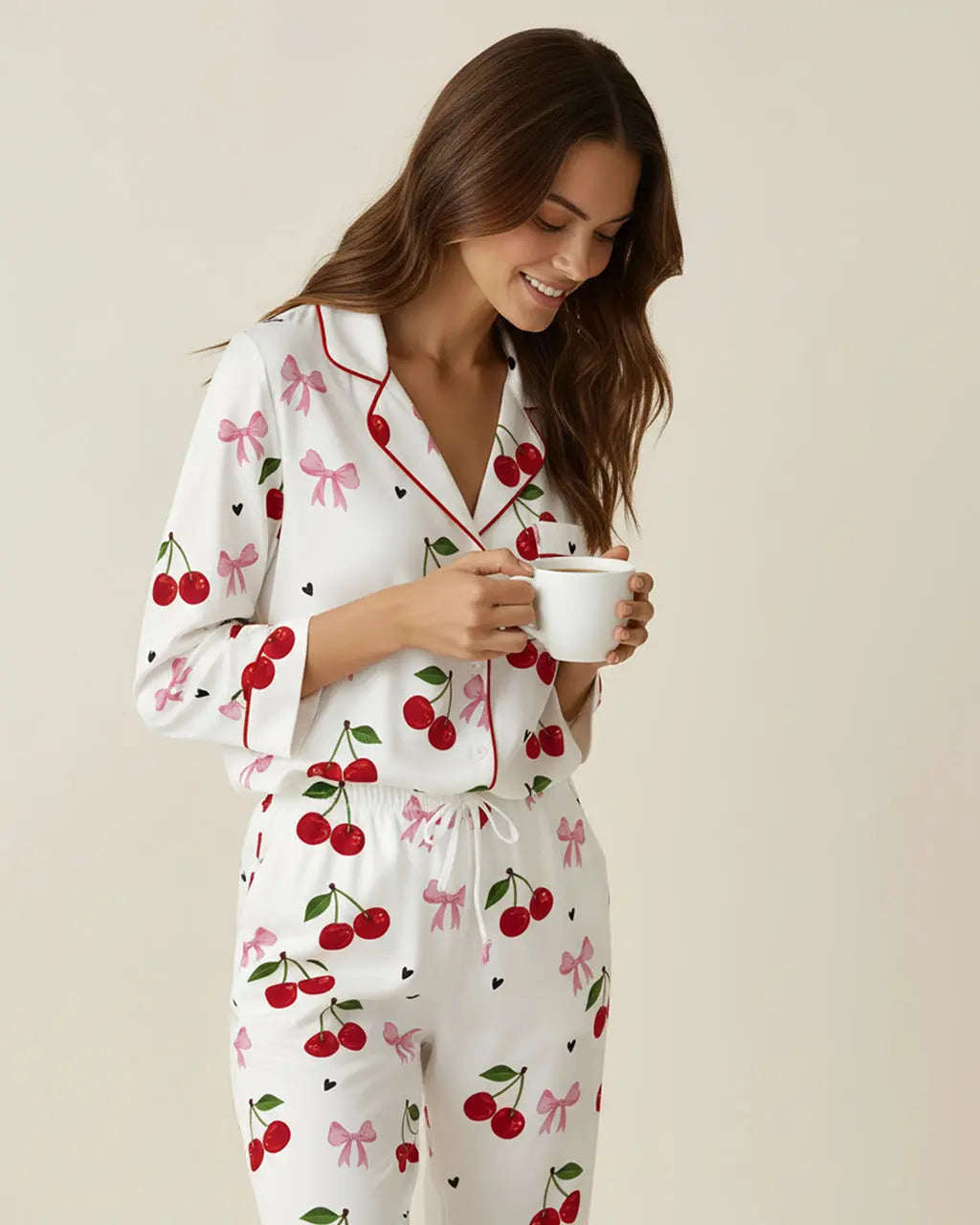 Cozy Cherry Pattern Pajama Set OMFORT