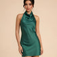 SOLACE  Dark Green Cowl Neck Satin Slim Fit Mini Dress?