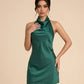 SOLACE  Dark Green Cowl Neck Satin Slim Fit Mini Dress?