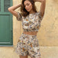 SOLACE  Brown Floral Print Crop Top Short Set?