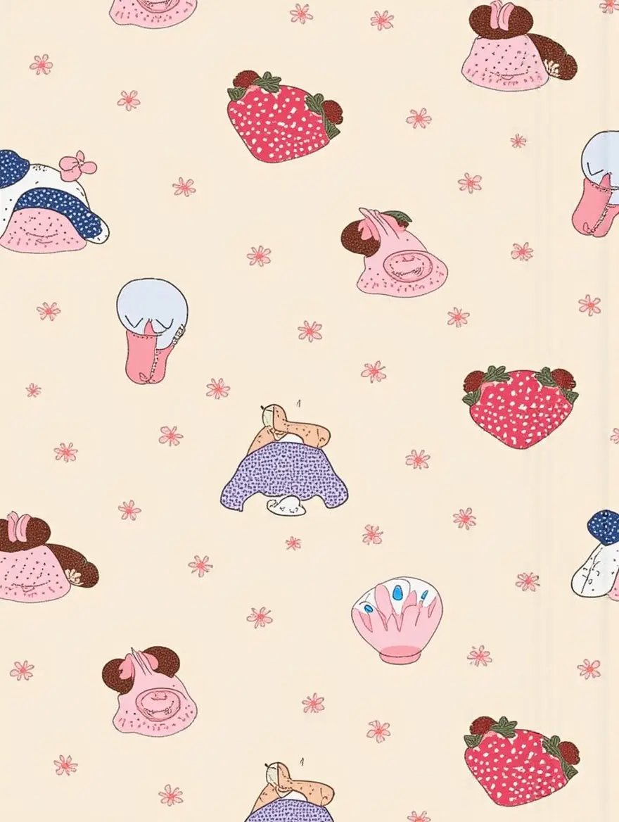 Pink Cartoon Print Stripe Trim Pajamas OMFORT