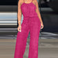 Spaghetti Strap Drawstring Tied Waist Jumpsuit Casual Overalls OMFORT