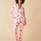 Strawberry Croissant Print Pink Pajama Set OMFORT