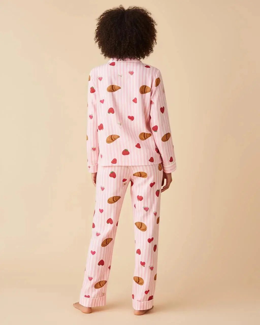 Strawberry Croissant Print Pink Pajama Set OMFORT