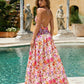 Pink Cut Out Floral Print Chiffon Slim Fit Maxi Dress SOLACE