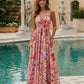 Pink Cut Out Floral Print Chiffon Slim Fit Maxi Dress SOLACE