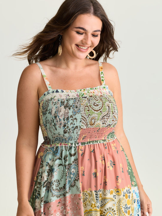 Collage Patchwork Print Cami Maxi Dress OMFORT