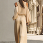 Off-the-shoulder Lantern Sleeve Satin Wide-leg Suit omfort
