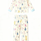 Character Print Blue Trim Lapel Pajama Set OMFORT