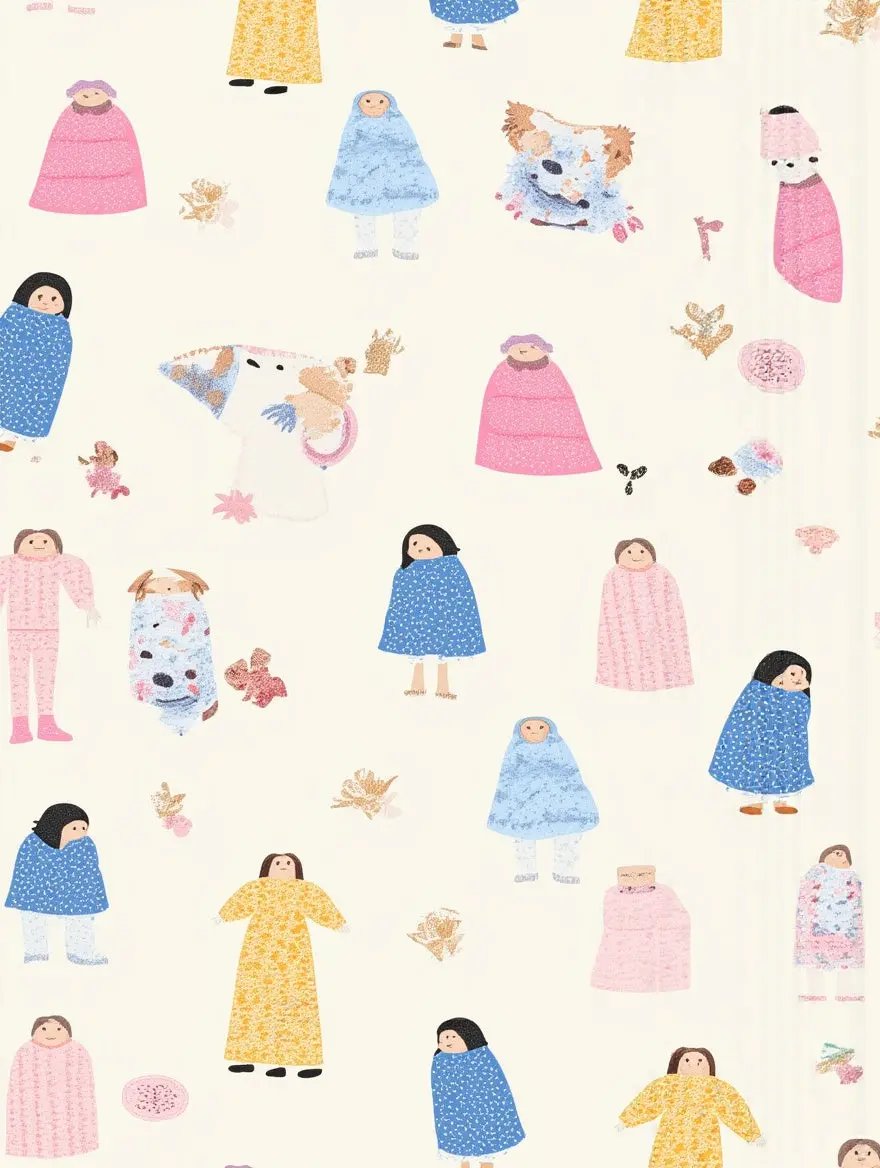 Character Print Blue Trim Lapel Pajama Set OMFORT