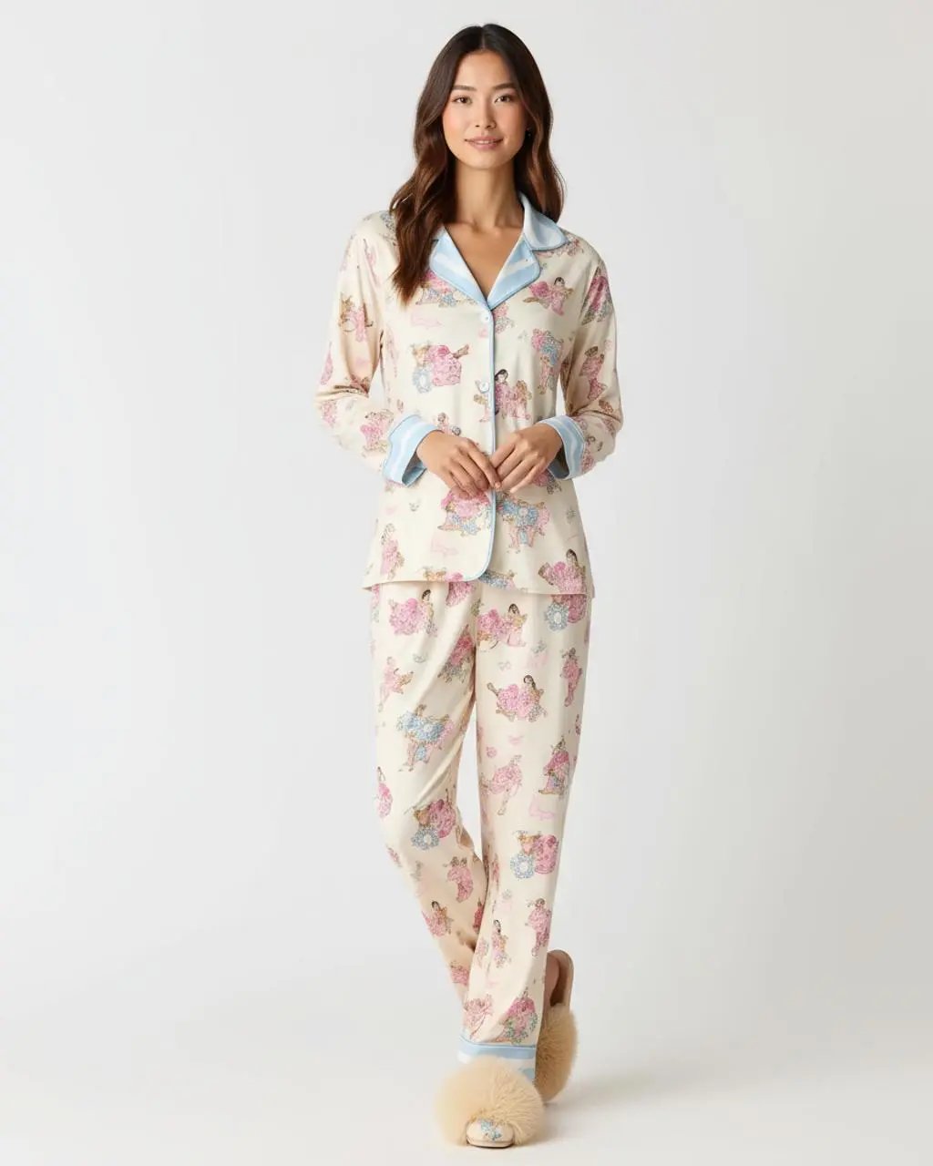 Retro Dancer Print Lapel Pajama Set OMFORT