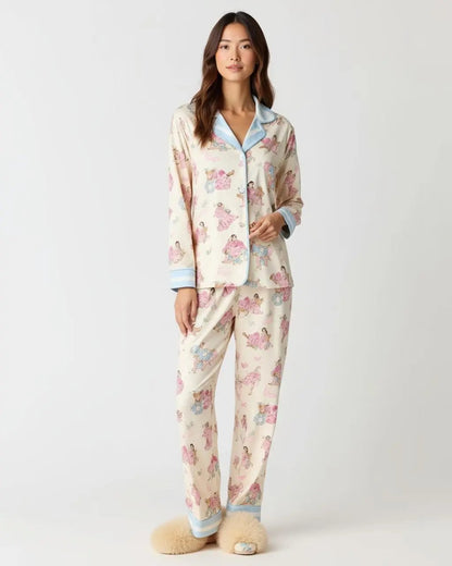Retro Dancer Print Lapel Pajama Set OMFORT