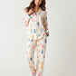 Character Print Blue Trim Lapel Pajama Set OMFORT