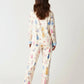 Character Print Blue Trim Lapel Pajama Set OMFORT