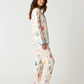Character Print Blue Trim Lapel Pajama Set OMFORT