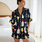 Black Champagne Print Short Pajamas Set OMFORT