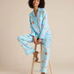 Blue Sweet Print Loose Lapel Pajama Set OMFORT