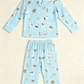 Blue Sweet Print Loose Lapel Pajama Set OMFORT