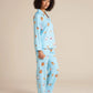 Blue Sweet Print Loose Lapel Pajama Set OMFORT