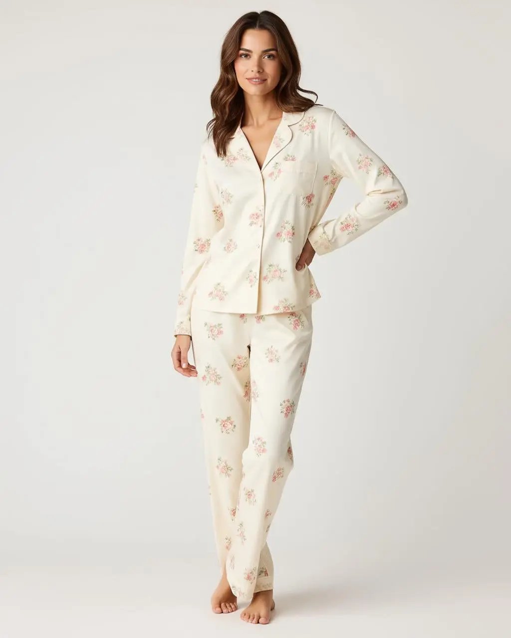 Retro Floral Collar Two-Piece Pajamas Set OMFORT