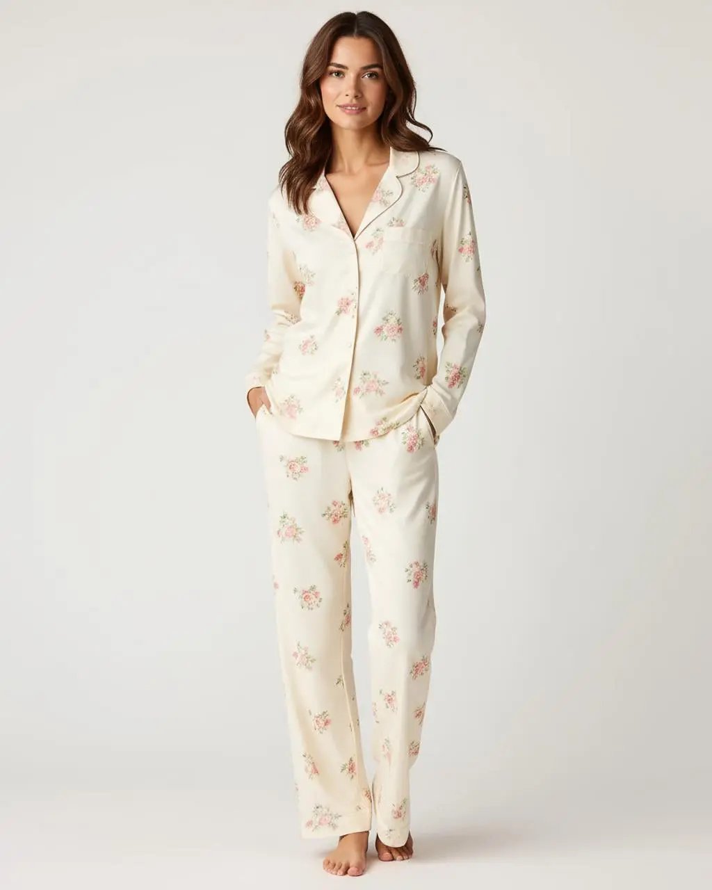 Retro Floral Collar Two-Piece Pajamas Set OMFORT