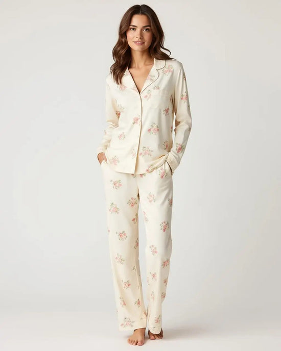Retro Floral Collar Two-Piece Pajamas Set OMFORT