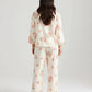 Elegant Pink Rose Print Lapel Pajama Set OMFORT
