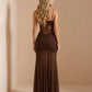 SOLACE  Brown Lace Sheer Waist Ruched Mermaid Maxi Dress?