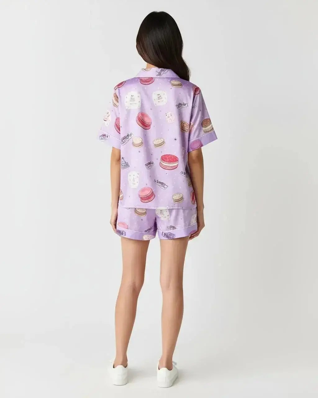 Macaron Print Soft-Touch Collared Pajamas OMFORT