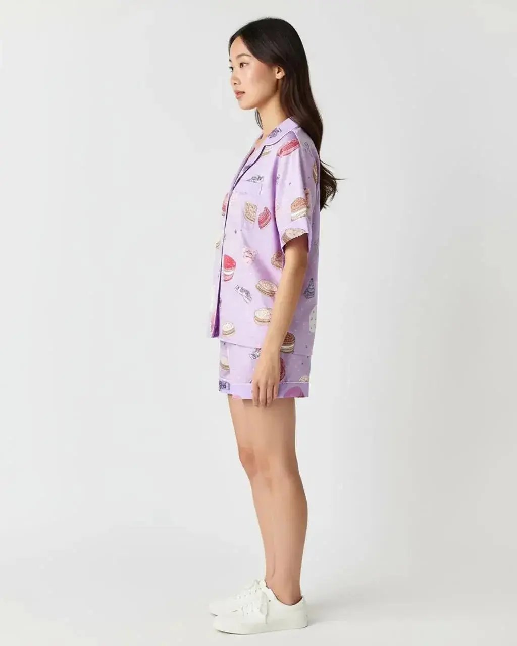 Macaron Print Soft-Touch Collared Pajamas OMFORT