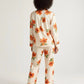 Retro Floral Pattern Contrast Collar Pajama Set OMFORT