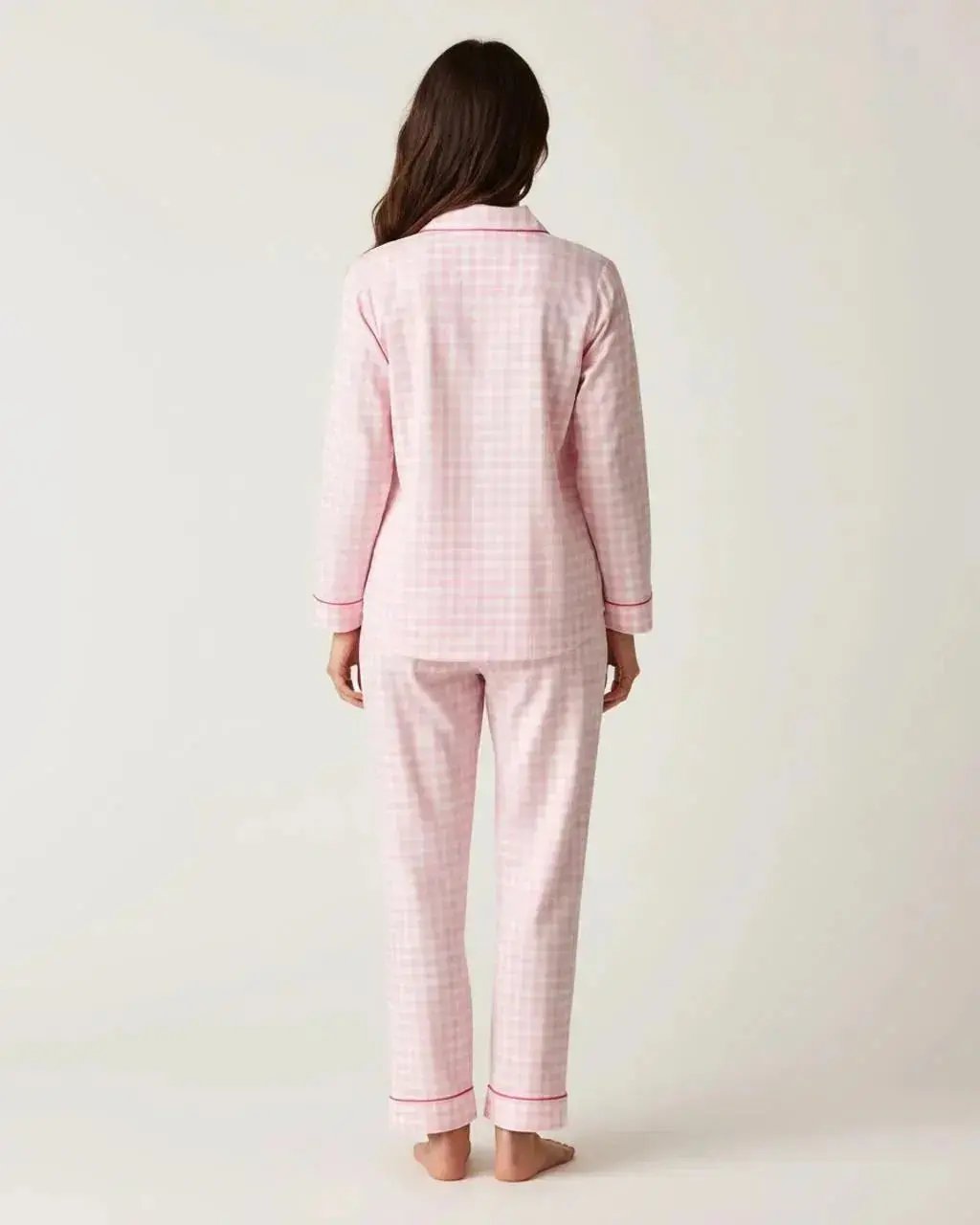 Pink Plaid Long-Sleeve Pajama Set OMFORT
