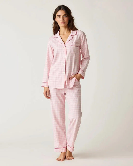 Pink Plaid Long-Sleeve Pajama Set OMFORT