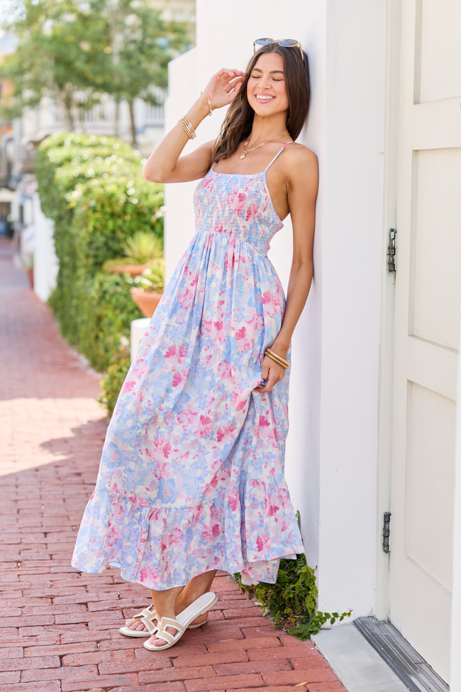 Ashley Blue Floral Maxi Dress OMFORT