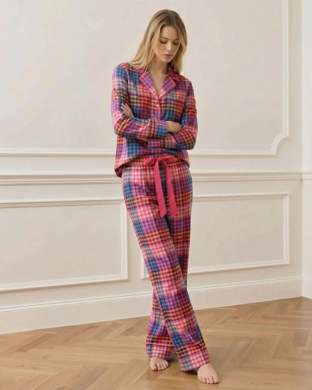 Rainbow Plaid Print Pajama Set OMFORT
