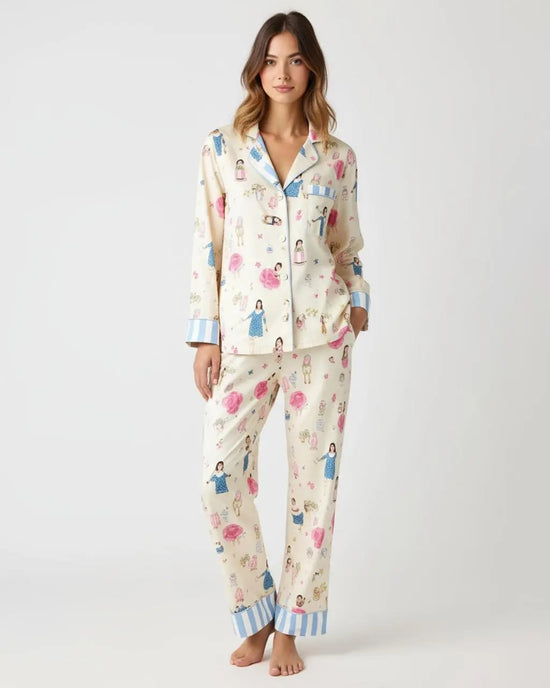 Vintage Doll Print Lapel Pajama Set OMFORT