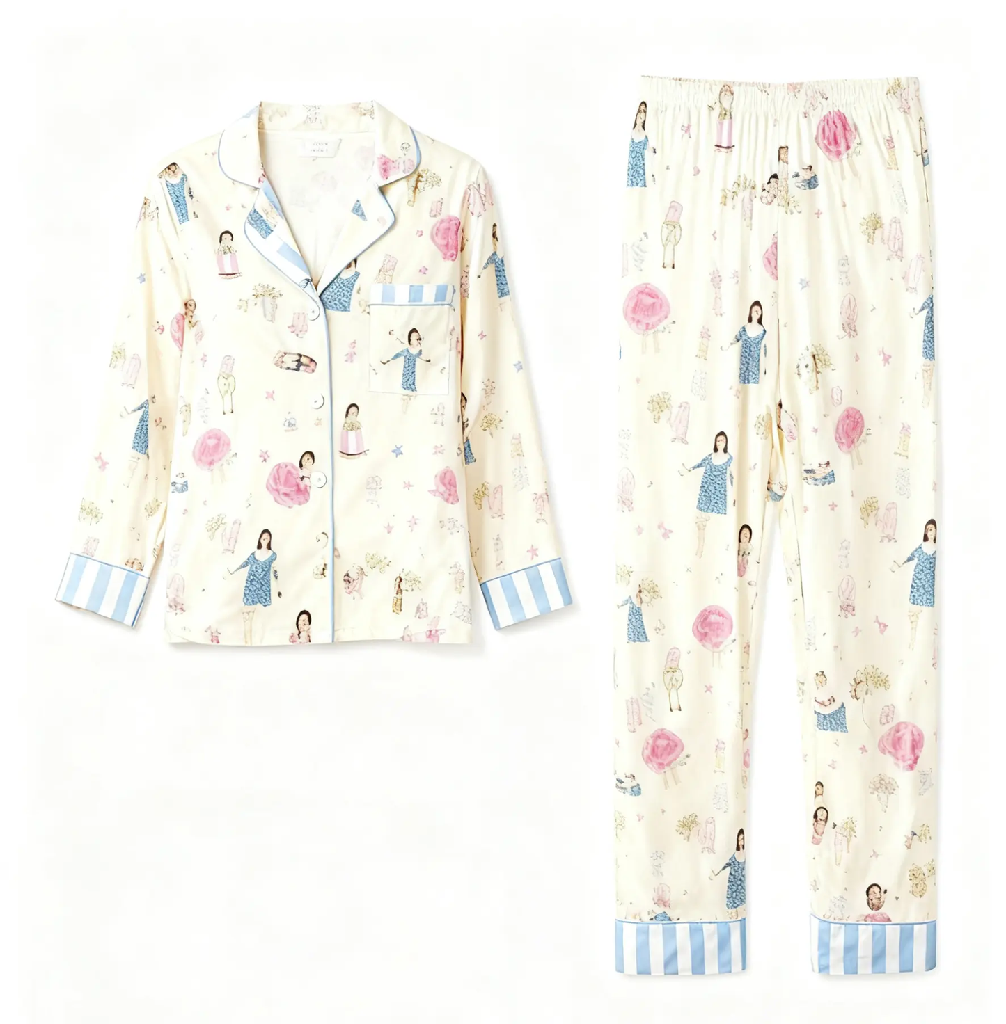 Vintage Doll Print Lapel Pajama Set OMFORT